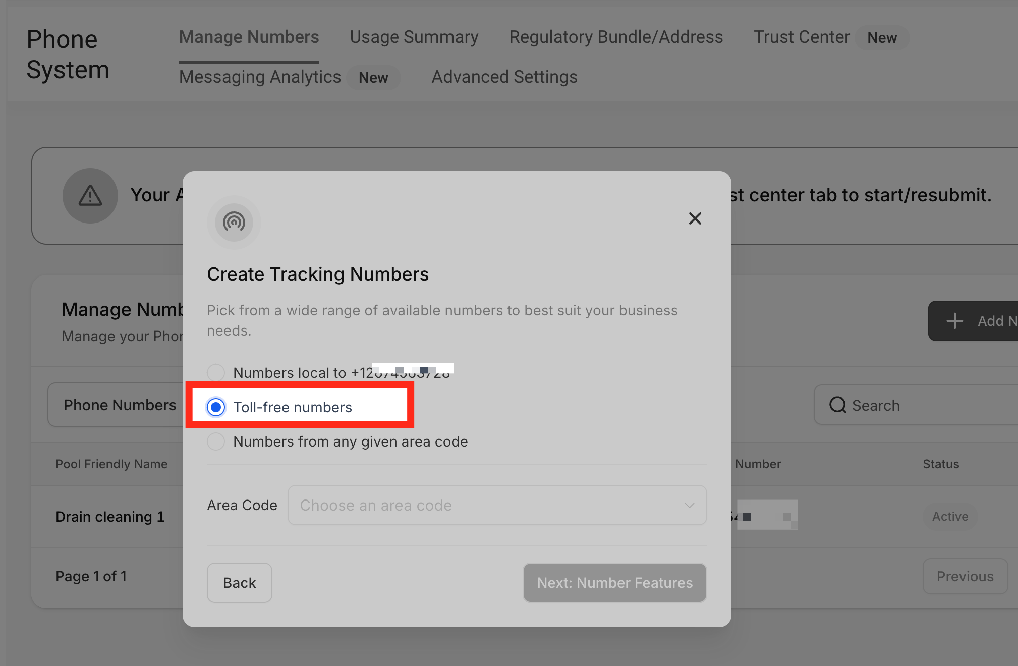 Toll-free number option