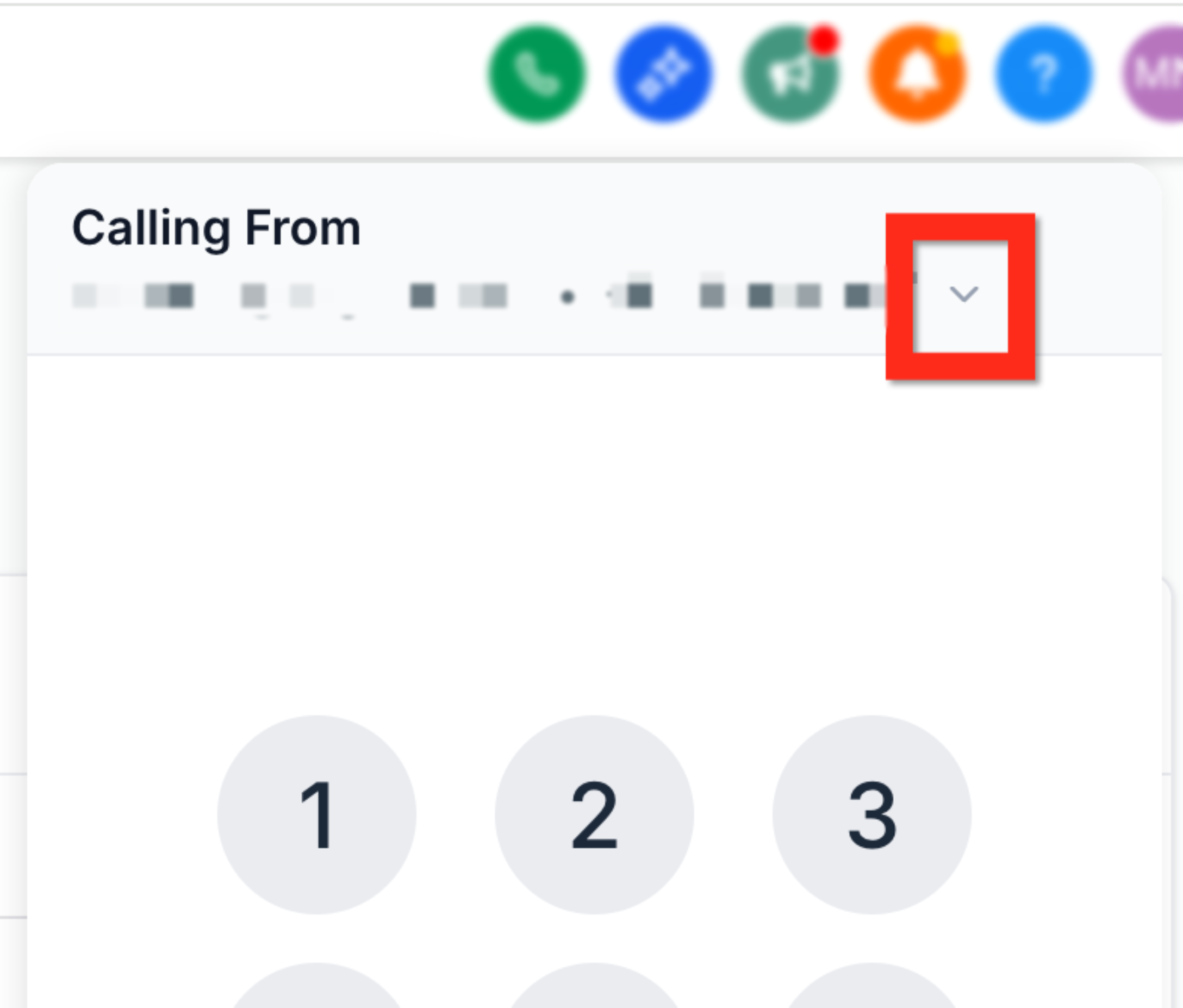 Web Dialer showing the Calling From dropdown