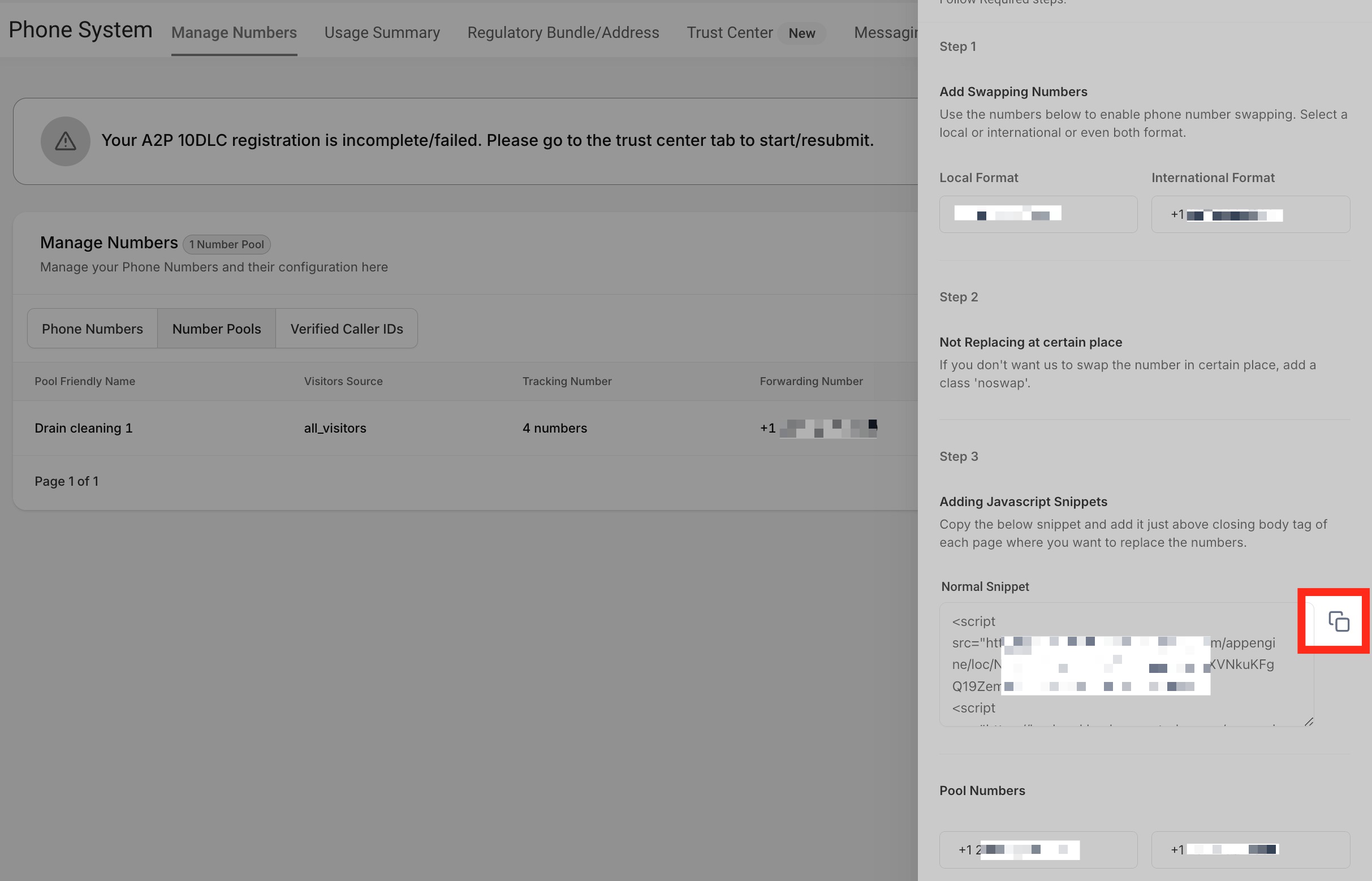 Normal Snippet Code panel