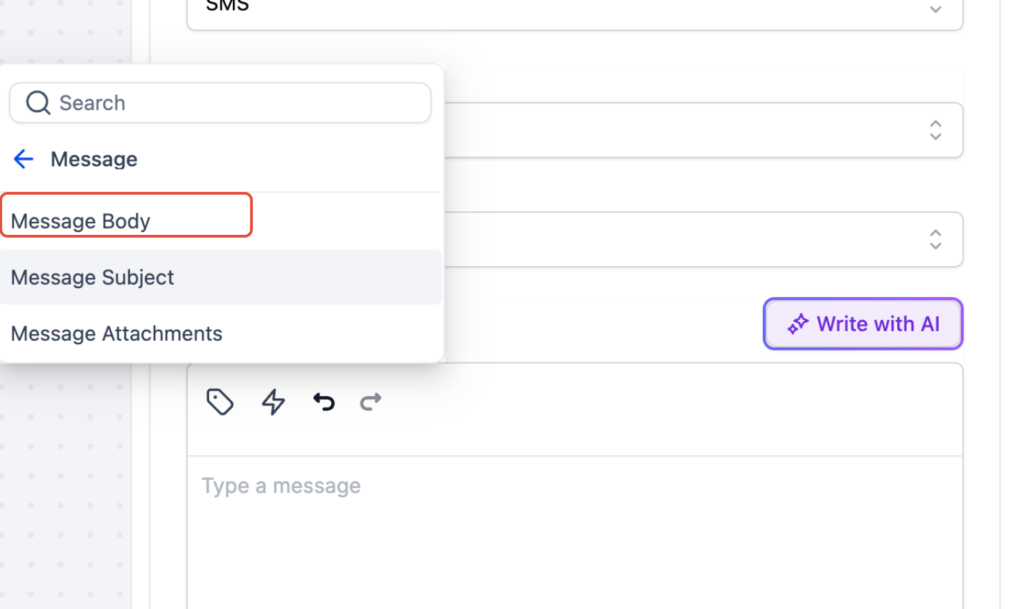 Custom Values picker showing Message Body