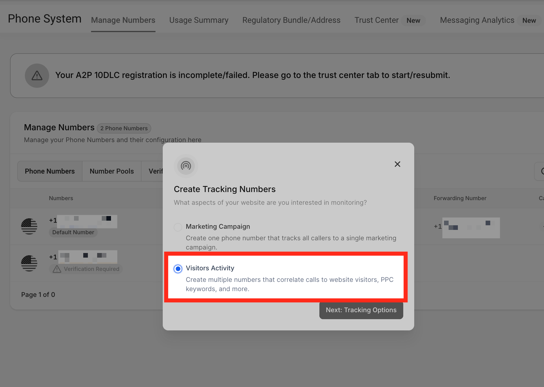Visitors Activity option