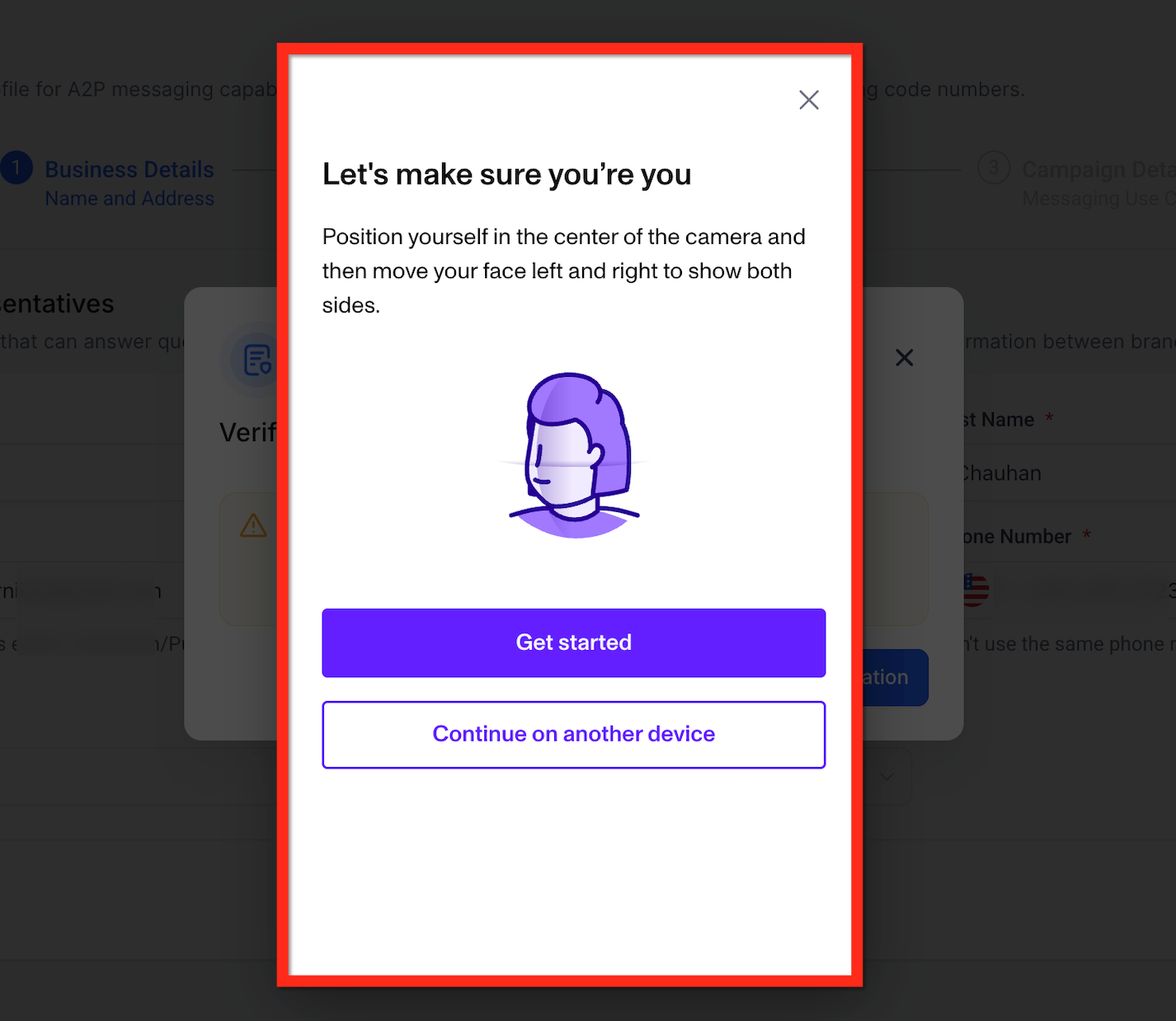 Persona live selfie verification step