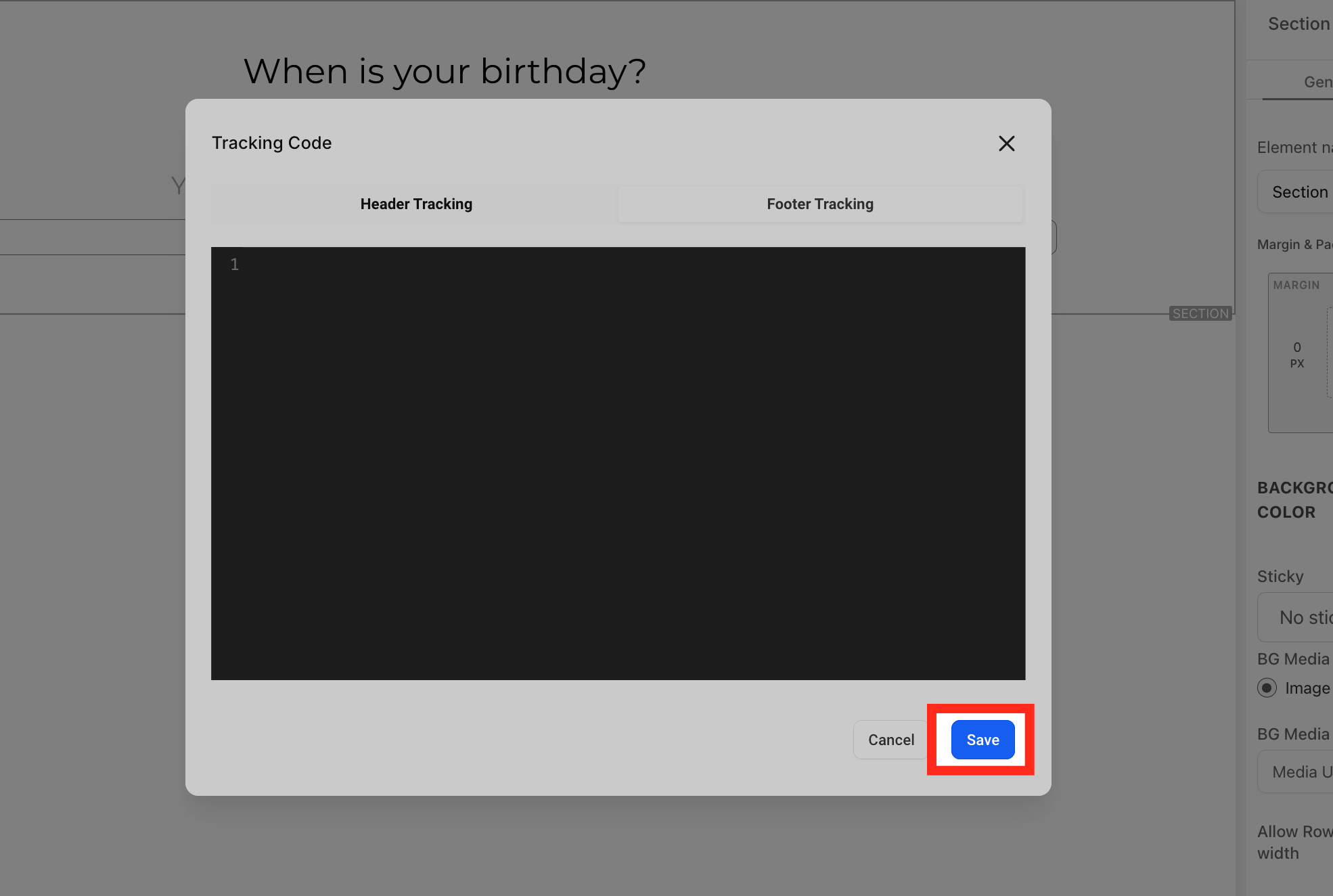 Save footer tracking code