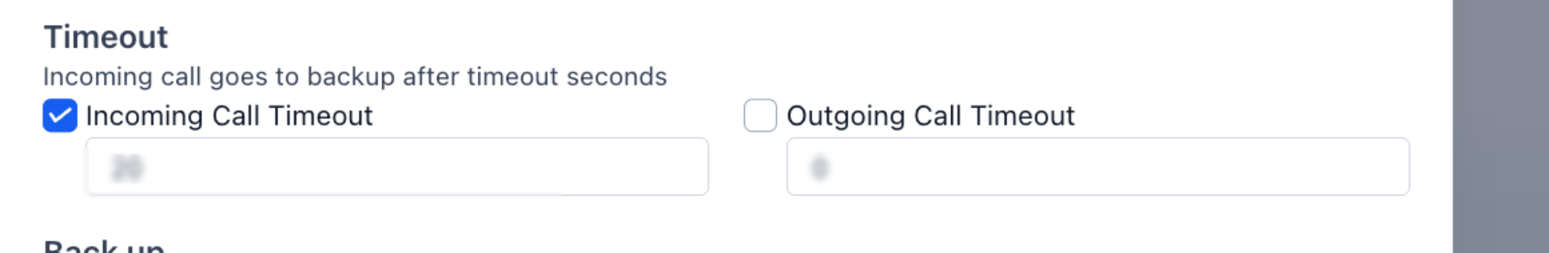 Incoming Call Timeout configured for 20 seconds